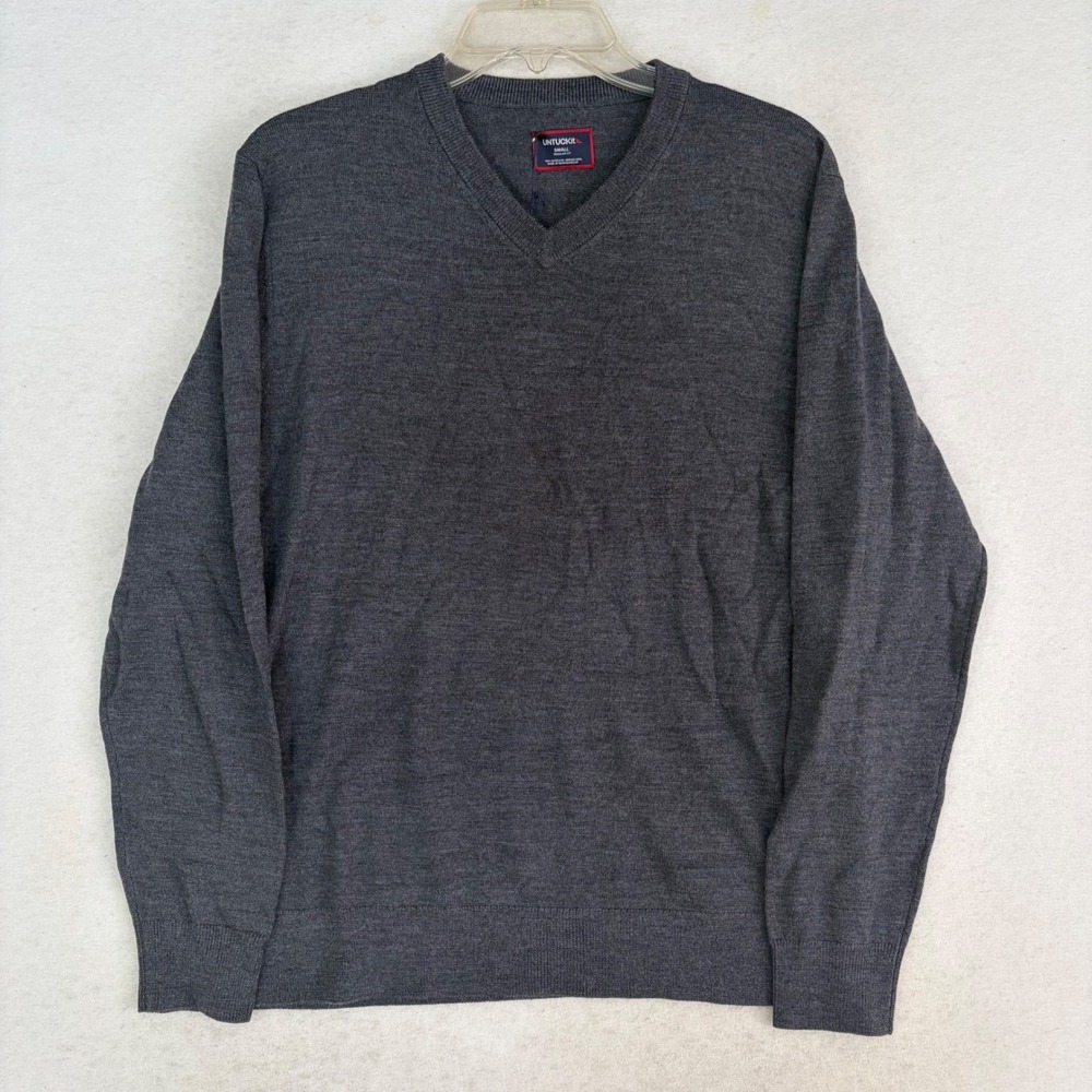 UNTUCKit Spitler V-Neck Sweater Men Small Gray NEW Merino Wool Pullover - Picture 2 of 9